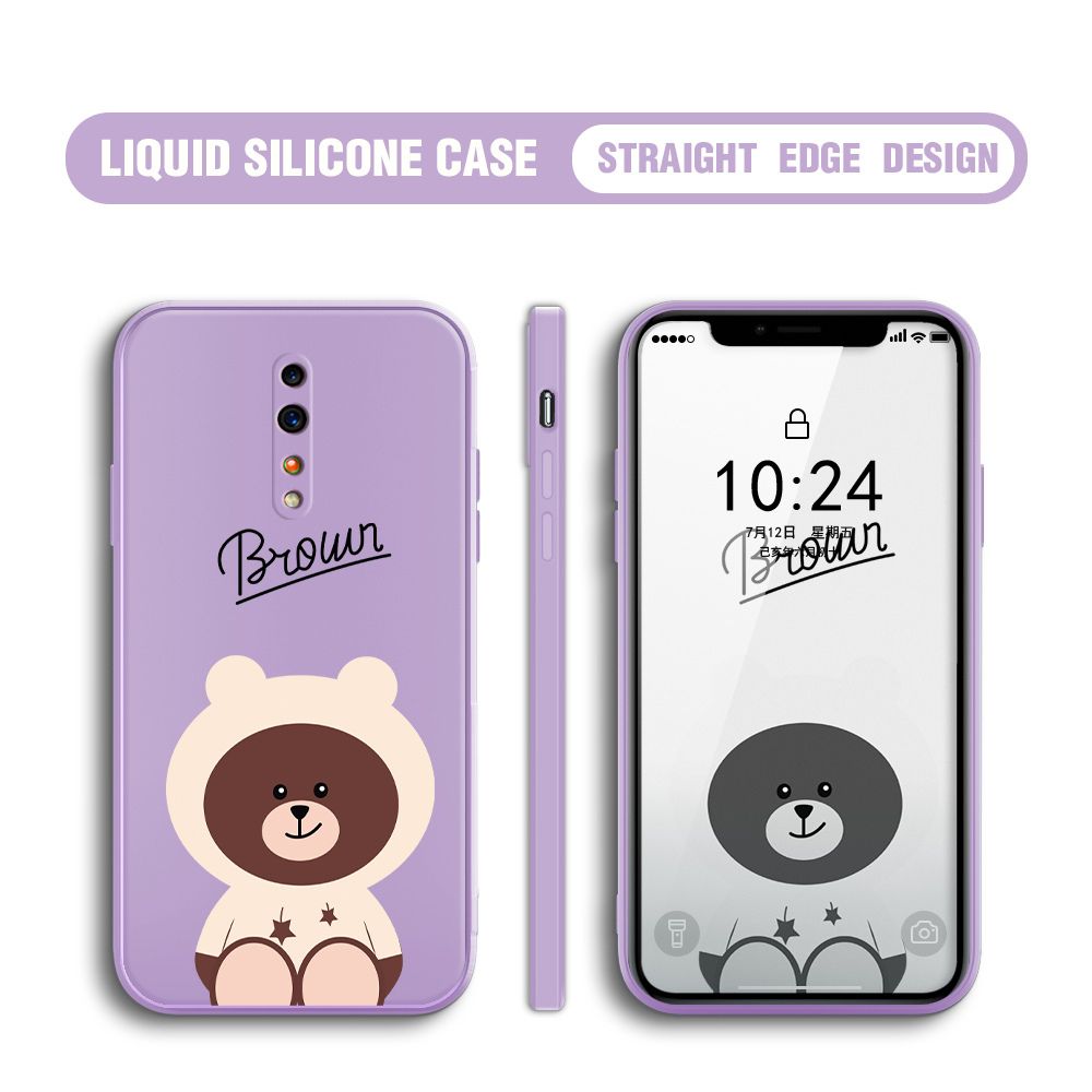 BILI for OPPO Reno Z Back Cover Brown Bear Multicolor Liquid Silicone Phone Case Soft Square Lens Protection Phone Cases