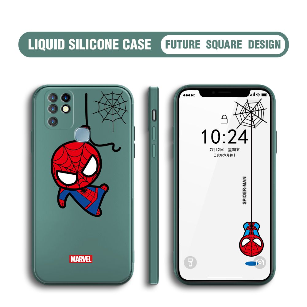 BILI for Infinix Hot 10 Back Cover Little Spiderman Multicolor Liquid Silicone Phone Case Soft Square Lens Protection Phone Cases