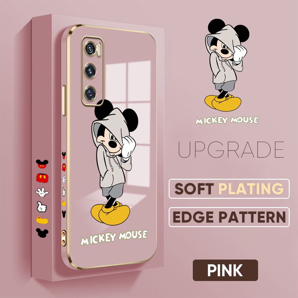 TA for Vivo V20 SE Back Cover + Free Lanyard Handsome Mouse Luxury 6D Plating Case Side Pattern Soft Silicone Square Phone Cases