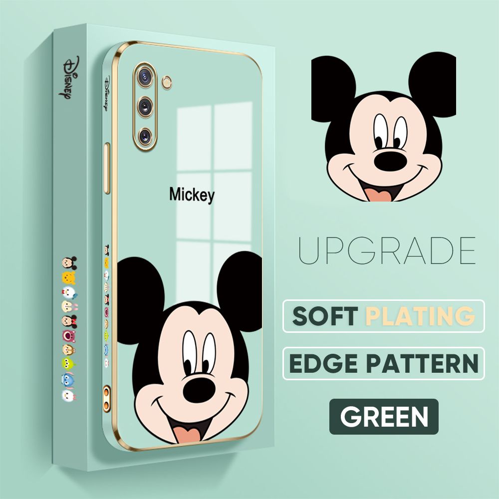 Jizetin (Free Lanyard) Samsung Galaxy Note10 Back Cover Cartoon Mouse Luxury 6D Plating Case Side Pattern Soft Silicone Square Phone Cases