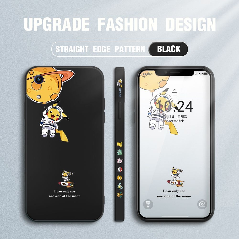 Jizetin for Huawei Y6 Pro 2019 Case Side Design Phone Cover Cute Astronaut Pikachu Cover Square Edge Pattern Liquid Silicone Trend Case
