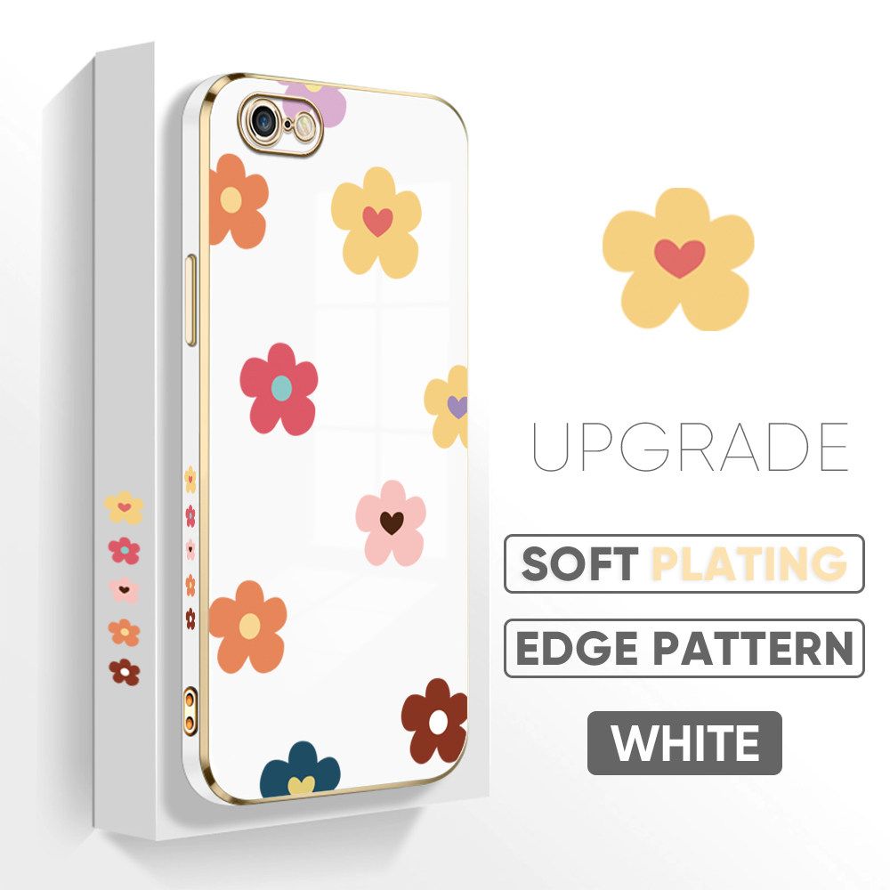 TA for iPhone 6 6S Back Cover + Free Lanyard Falling Flowers Luxury 6D Plating Case Side Pattern Soft Silicone Square Phone Cases