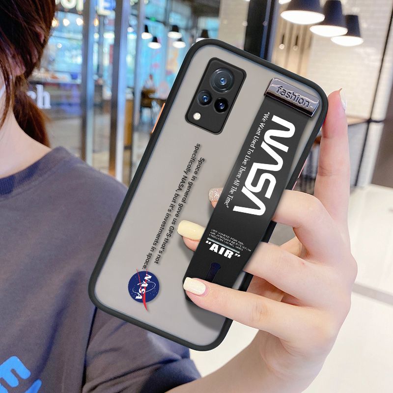 UCUC for VIVO V21 4G Wrist Strap Case Popular NASA Wristband Printing Cover Shockproof Frosted Phone Case