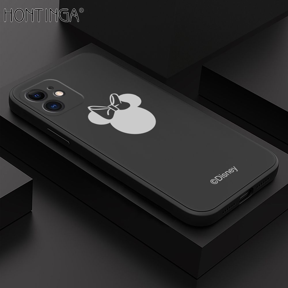 Hontinga for iPhone 12 Mini Case Cartoon Mouse Phone Case Soft Square Edge Silicone Cases Full Lens Cover Shockproof Protection Cover