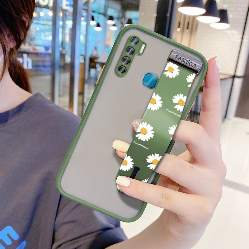 UCUC for Infinix S5 Wrist Strap Case INS Style Small Fresh Daisies Wristband Printing Cover Shockproof Frosted Phone Case
