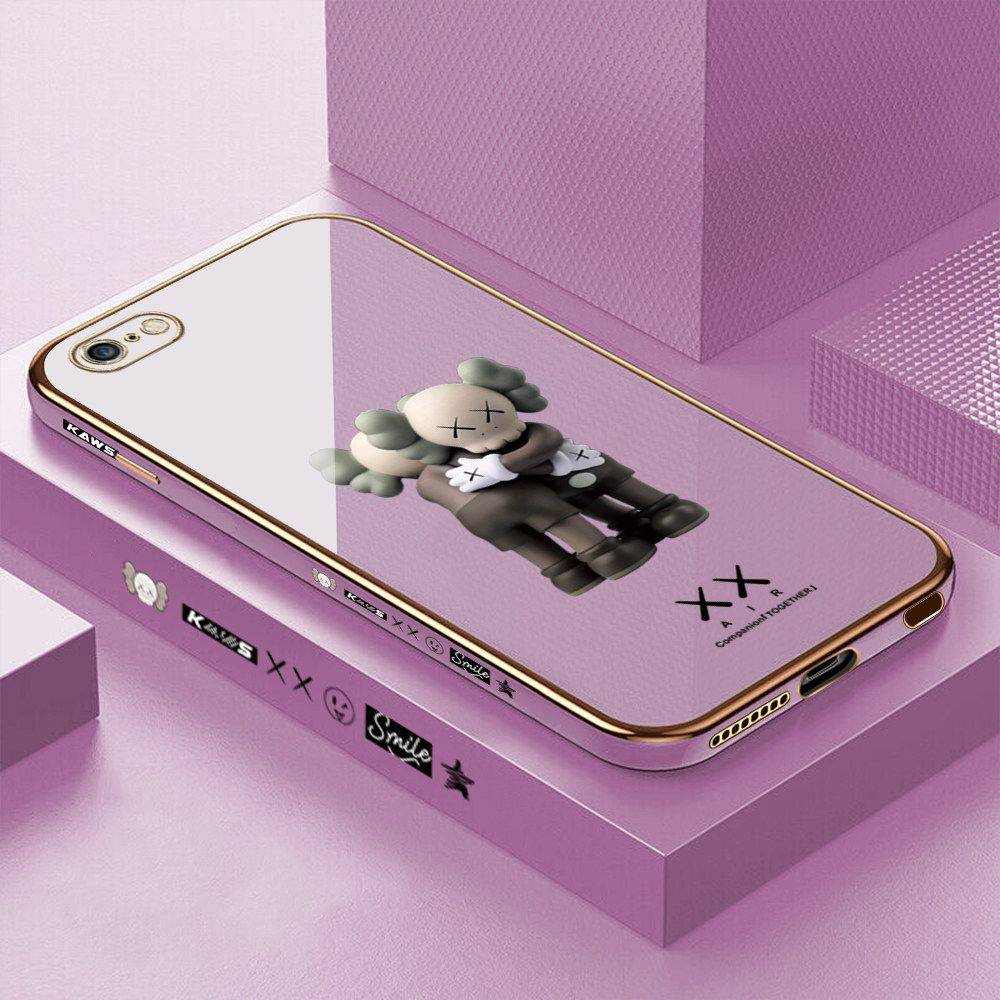 Luxury 6D Plating Case for iPhone 6S Plus Embrace Cartoon Bear Side Pattern Back Cover Soft Silicone Square Frame Shiny Bling Phone Cases + Free Lanyard