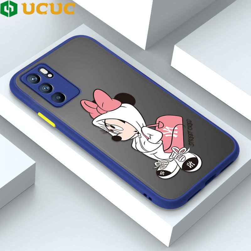 UCUC for OPPO Reno6 5G Back Cover Satchel Minnie Frosted Transparent Hard Phone Case Thin Shockproof Full Cover Camera Protect Case