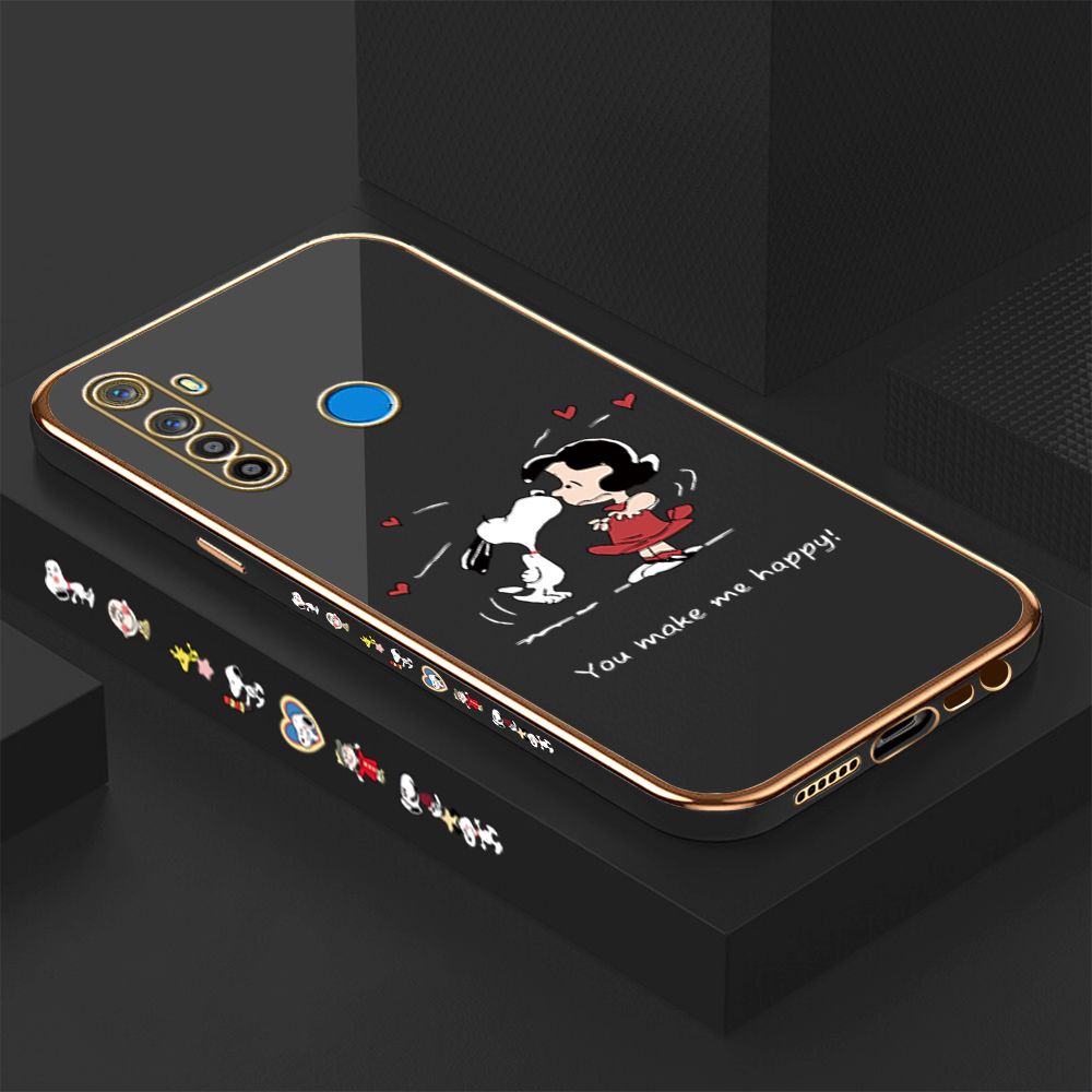 Luxury 6D Plating Case for Realme 5 5I 5S 6I Cartoon Happy Puppy Side Pattern Back Cover Soft Silicone Square Phone Cases + Free Lanyard