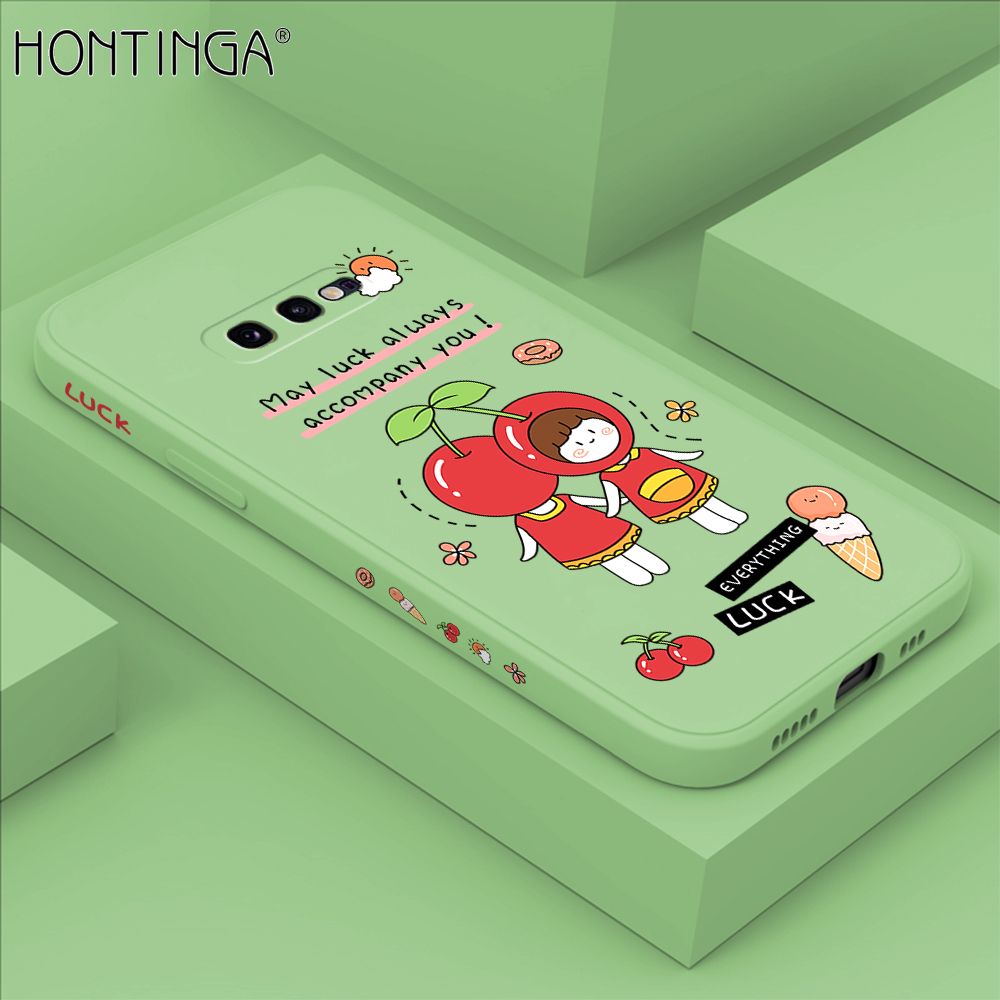 Hontinga for Samsung S10E Case Side Design Cute Cherry Girl Back Cover Soft Square Edge Pattern Liquid Silicone Trend Phone Cases