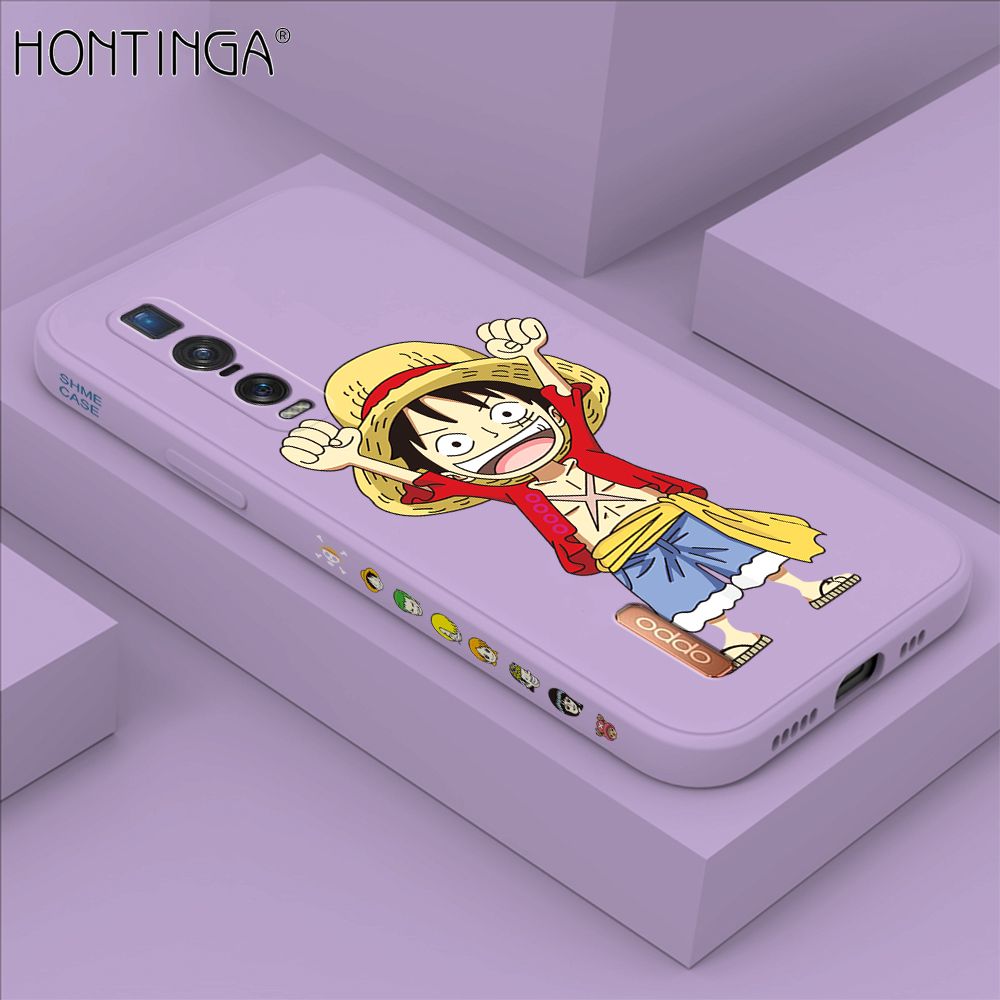 Hontinga for OPPO Find X2 Pro Case Side Design Anime Cartoon Luffy Back Cover Soft Square Edge Pattern Liquid Silicone Trend Phone Cases