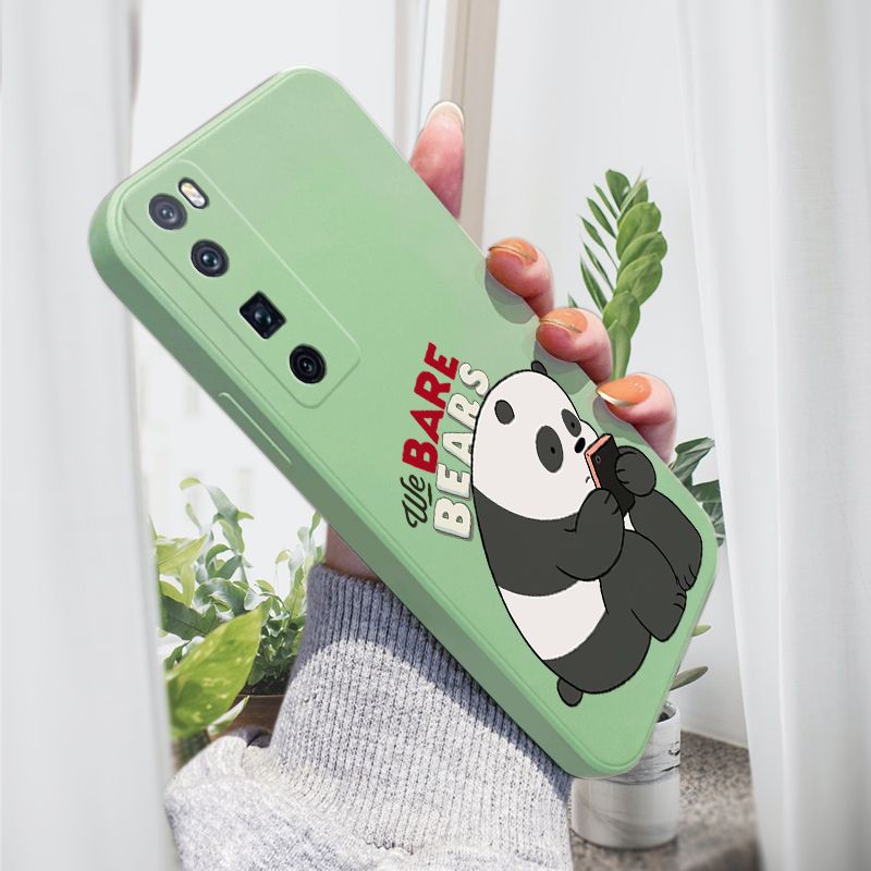 AMORVOR for Huawei Nova 7 Pro Back Cover Cartoon Cute Panda Side design Soft Case Liquid Silicone Phone Cases