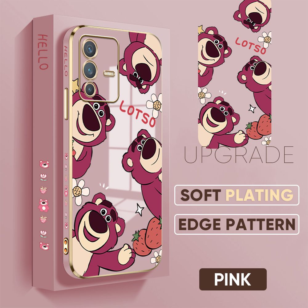 TA for Vivo V23 5G Back Cover + Free Lanyard Cute Bear Luxury 6D Plating Case Side Pattern Soft Silicone Square Phone Cases