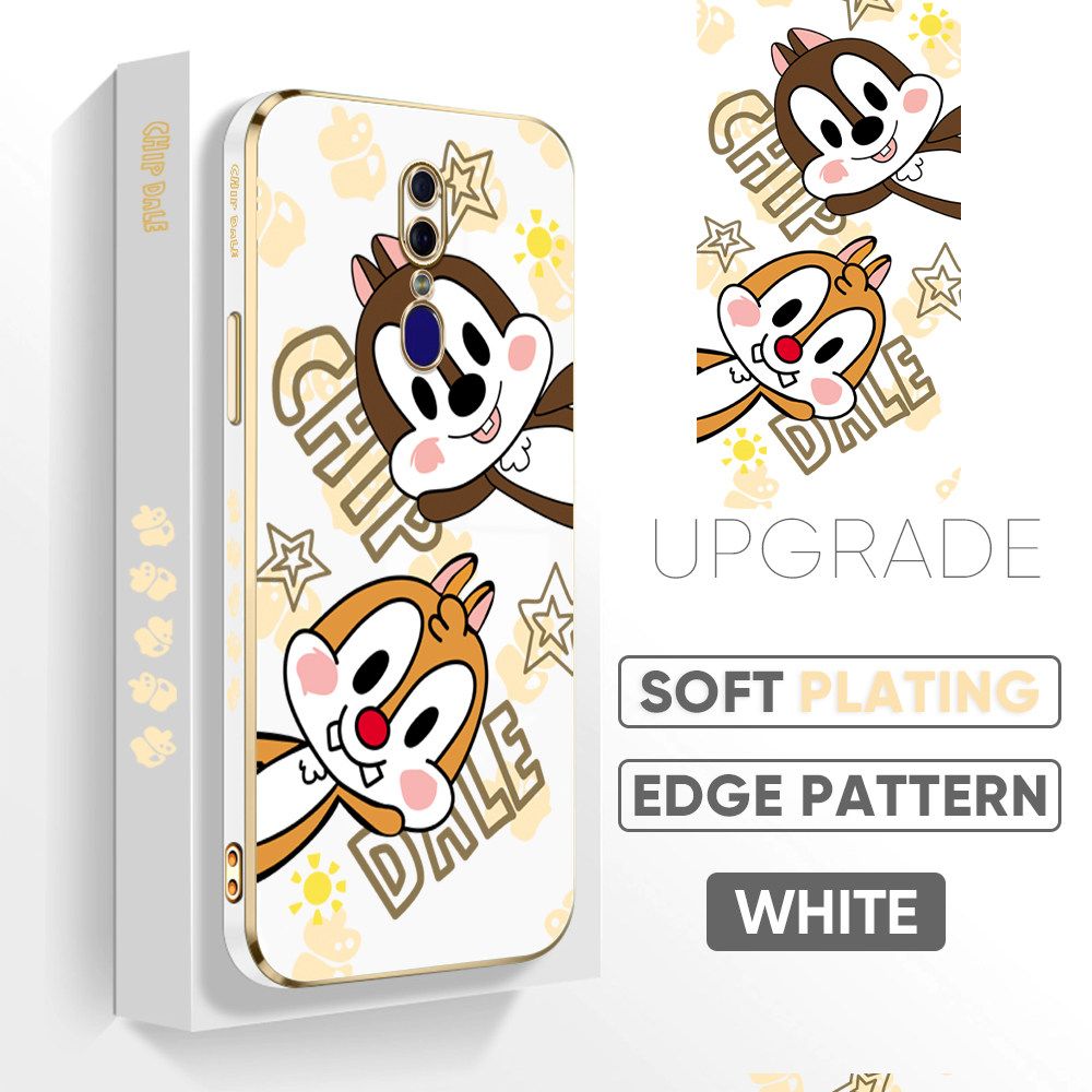 Jizetin (Free Lanyard) OPPO F11 Back Cover Two Chipmunks Luxury 6D Plating Case Side Pattern Soft Silicone Square Mobile Phone Cases