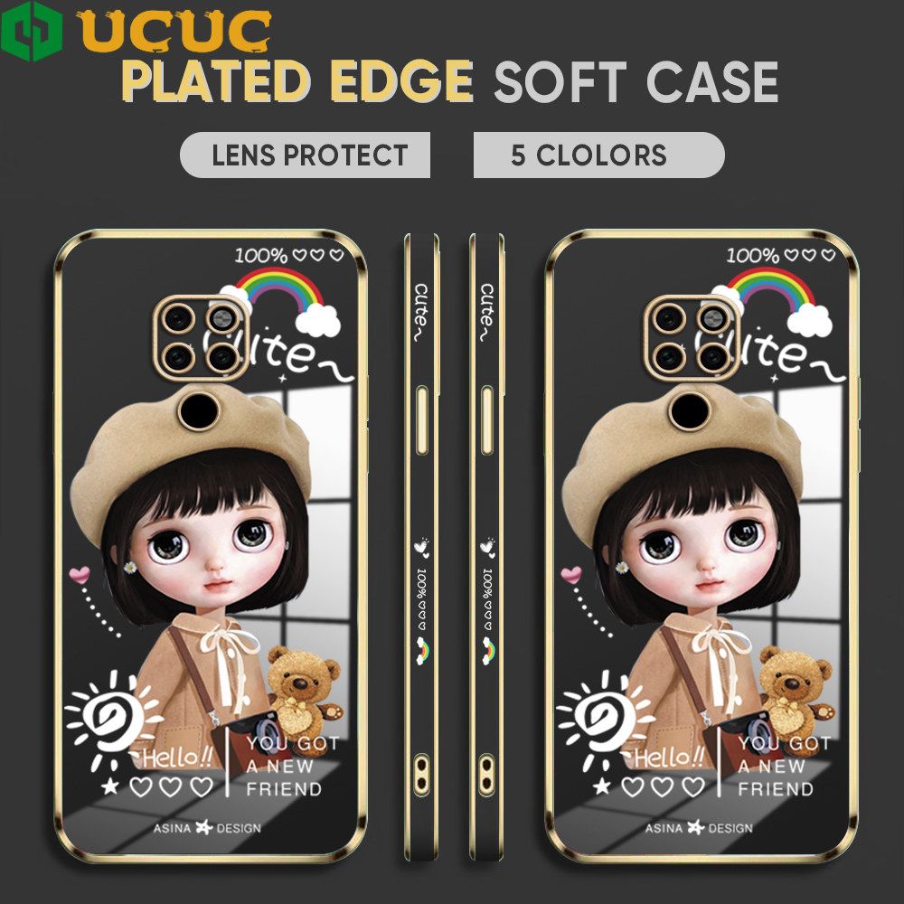 UCUC for Huawei Mate 20 Back Cover + Free Lanyard Sunshine Girl Luxury 6D Plating Case Side Pattern Soft Silicone Square Phone Cases
