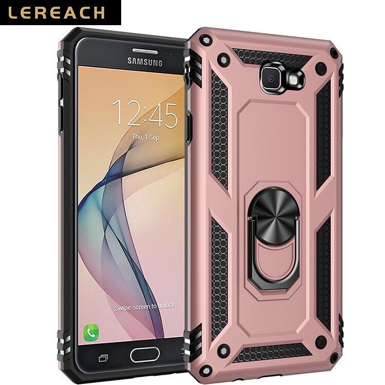Lereach For Samsung Galaxy J7 prime / 2016 ON7 Mobile Phone Case TUP+PC Hard Ring Car Ring Bracket Shockproof Back Cover