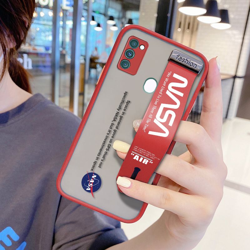 UCUC for Samsung Galaxy M21 Wrist Strap Case Popular NASA Wristband Printing Cover Shockproof Frosted Phone Case