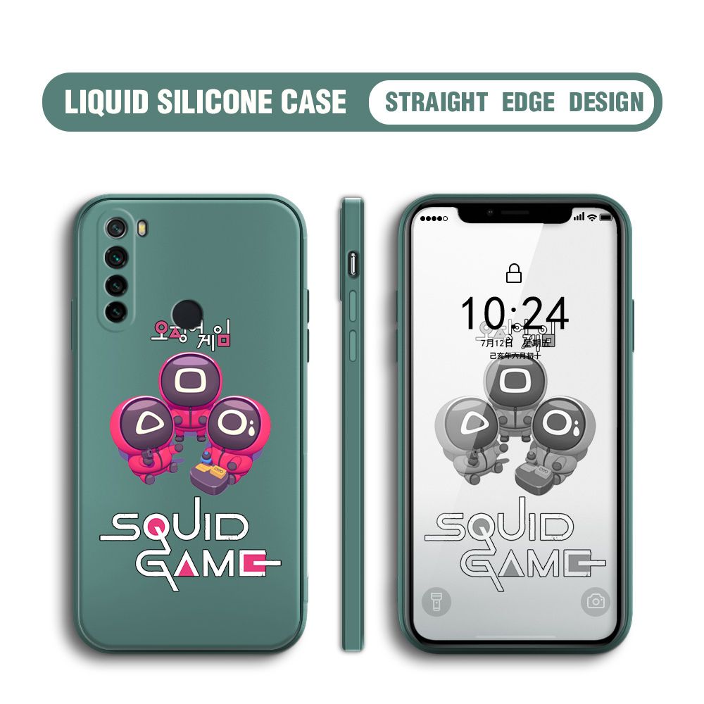 Jizetin for Xiaomi Redmi Note 8 Case Cute Cartoon Cute Squid Character Phone Cover Square Liquid Silicone Shockproof Phone Protective Case
