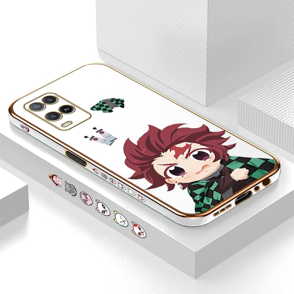 Luxury 6D Plating Case for OPPO A54/A54 2021 Cartoon Anime Tanjirou Side Pattern Back Cover Soft Silicone Square Phone Cases + Free Lanyard