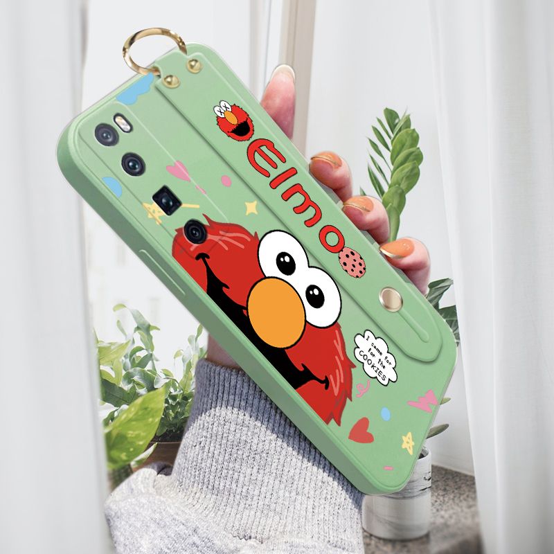Jizetin for Huawei Nova 7 Pro Wrist Strap Case Creative Cartoon Red Haired Monster Cover Ultra Thin Anti Fall Liquid Silicone Phone Case