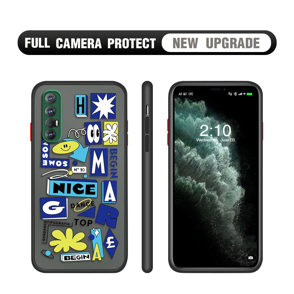 Hontinga for OPPO Reno 3 Pro Case Travel Poster Camera Shockproof Protection Cases Edge Frosted Transparent Phone Cover