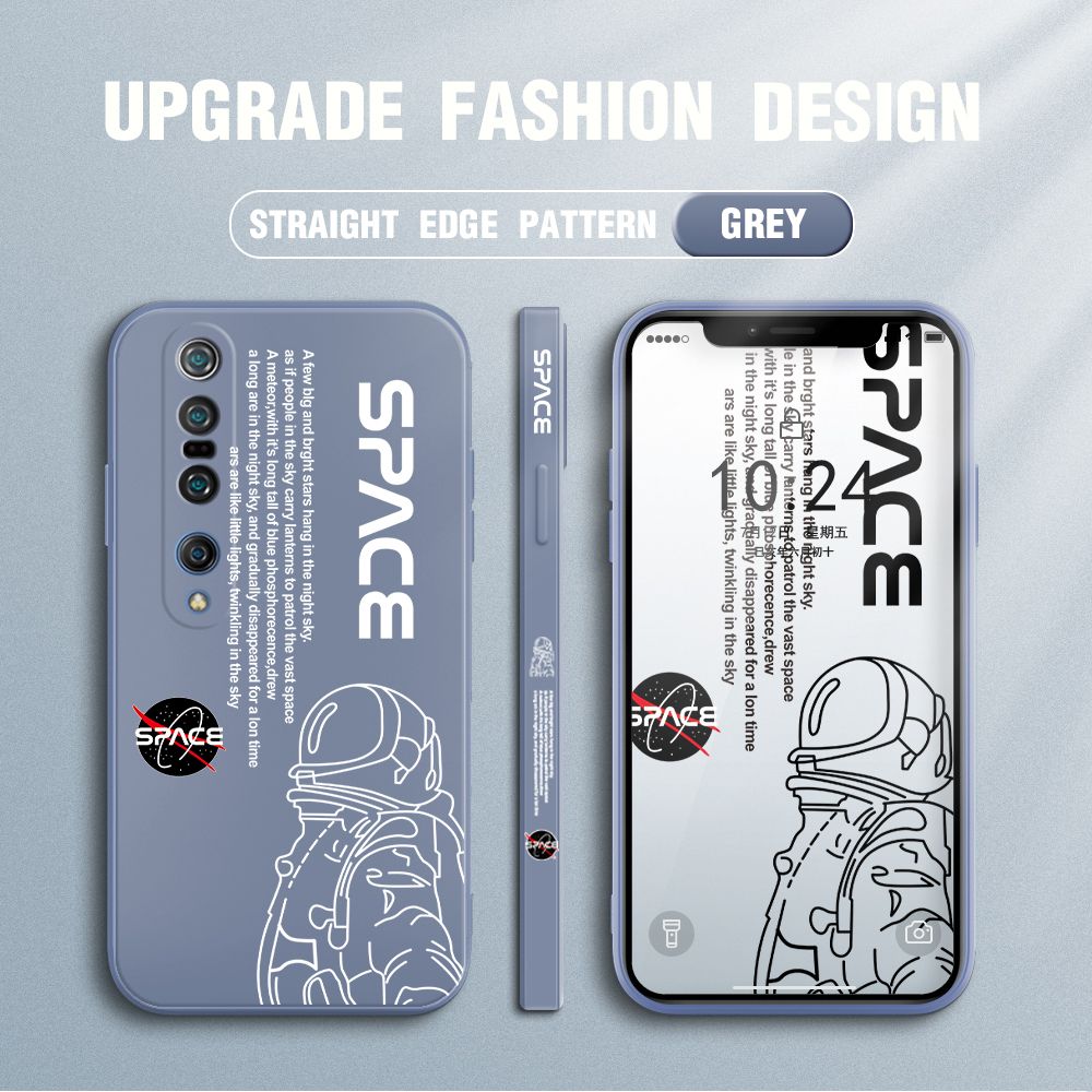 Jizetin for Xiaomi Mi 10 Pro Case NASA Astronaut Design Side Design Phone Case Square Edge Pattern Liquid Silicone Cases Full Cover Camera Shockproof Protective Case