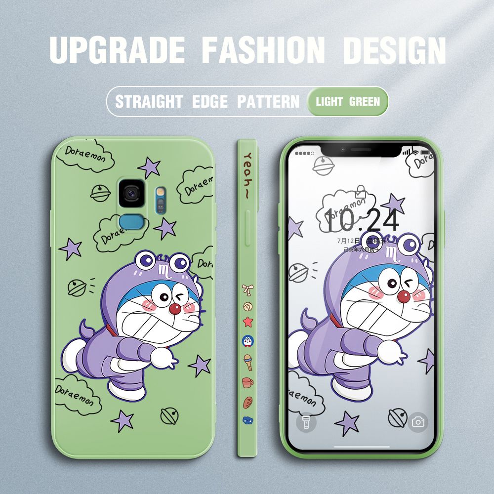 Jizetin for Samsung Galaxy S9 Case Cute Cartoon Purple Doraemon Anime Side Design Phone Case Ultra Soft Edge Pattern Liquid Silicone Phone Cases