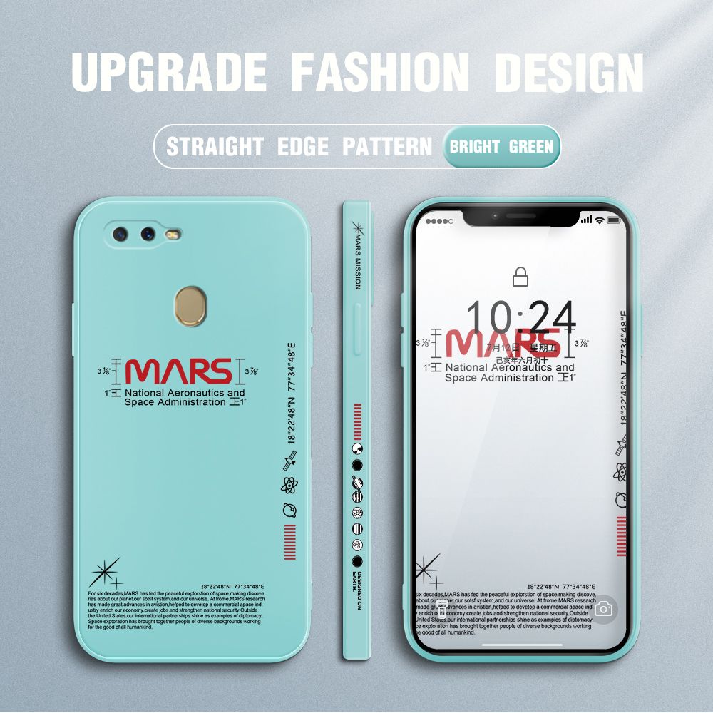Jizetin for OPPO A7 Case New NASA Design Side Design Phone Case Square Edge Pattern Liquid Silicone Cases Full Cover Camera Soft Protection Case