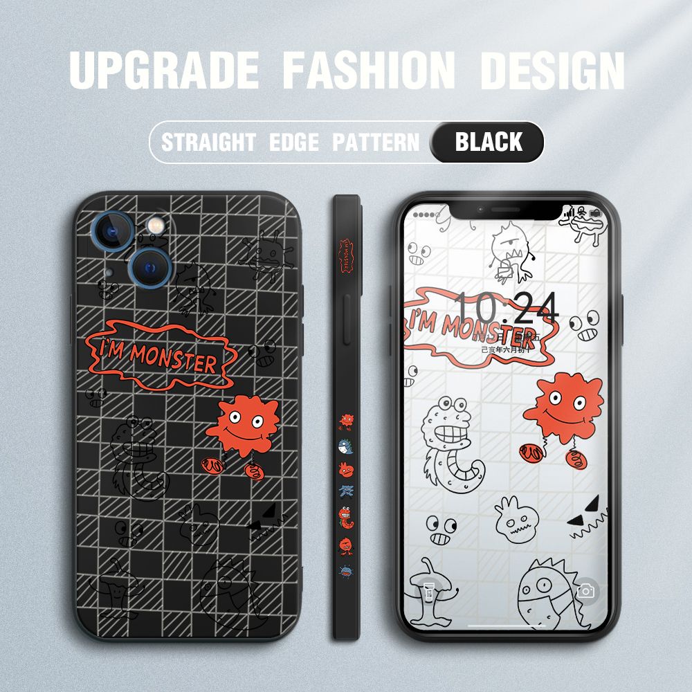 Jizetin for iPhone 13 Case Side Design Phone Cover Printed Text “I Am Monster ” Cover Square Edge Pattern Liquid Silicone Trend Case