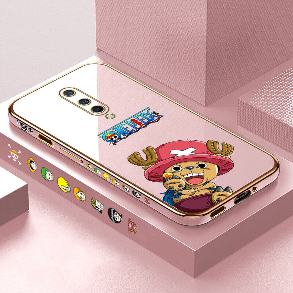 Luxury 6D Plating Case for OnePlus 8 Cartoon Anime Choba Side Pattern Back Cover Soft Silicone Square Frame Shiny Bling Phone Cases + Free Lanyard
