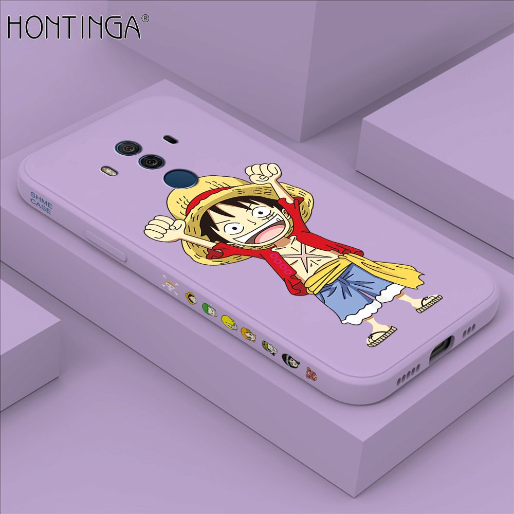 Hontinga for Huawei Mate 10 Pro Case Side Design Anime Cartoon Luffy Back Cover Soft Square Edge Pattern Liquid Silicone Trend Phone Cases