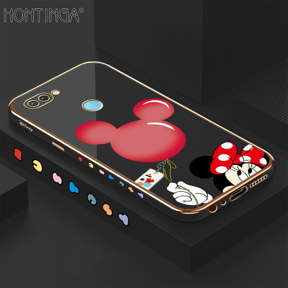 Hontinga for OPPO F9 Back Cover + Free Lanyard Luxury 6D Plating Cartoon Balloon Mouse Side Pattern Case Soft Silicone Square Mobile Cover