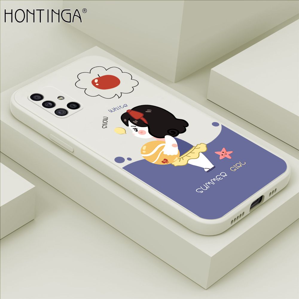 Hontinga for Samsung A51 Case Cute Cartoon Girl Phone Case Phone Case Soft Square Edge Silicone Cases Full Lens Cover Shockproof Protection Cover
