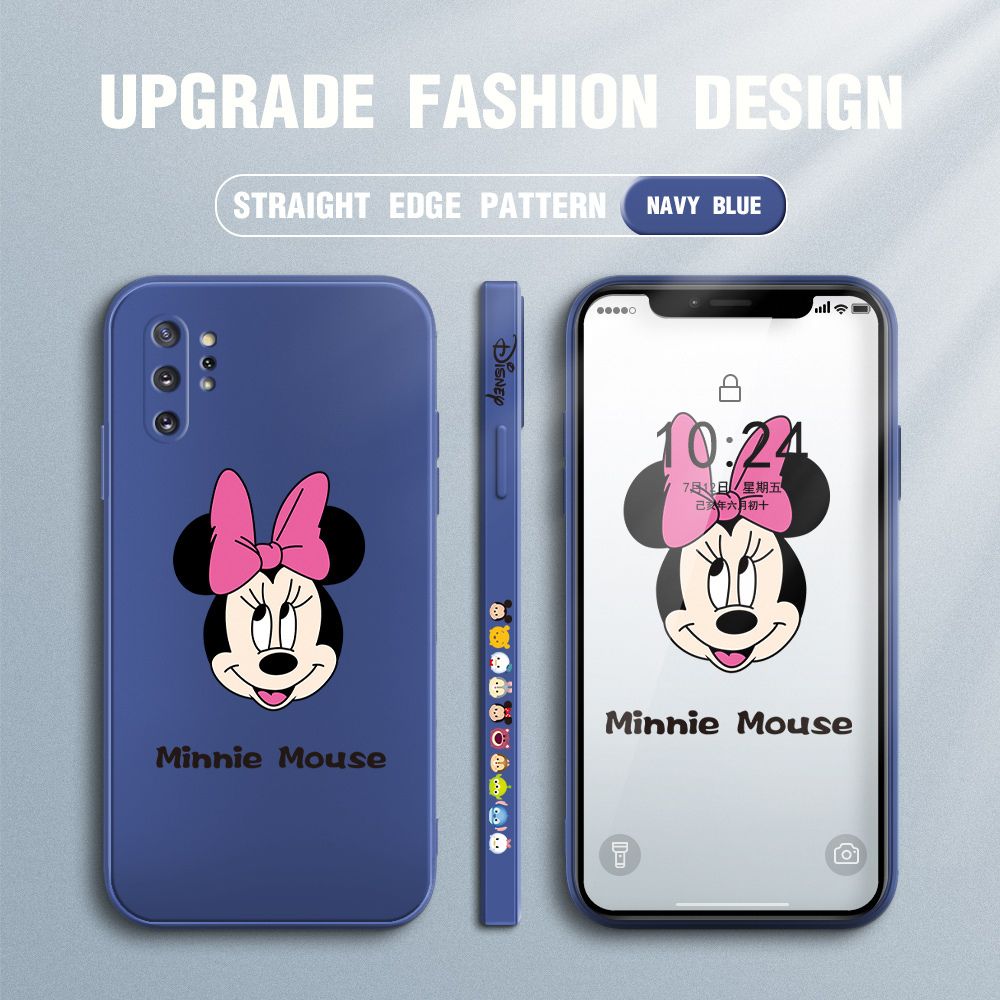 Jizetin for Samsung Galaxy Note 10 Plus Case Minnie Mickey Mouse Design Side Design Phone Case Square Edge Pattern Liquid Silicone Cases Full Cover Camera Shockproof Protective Case