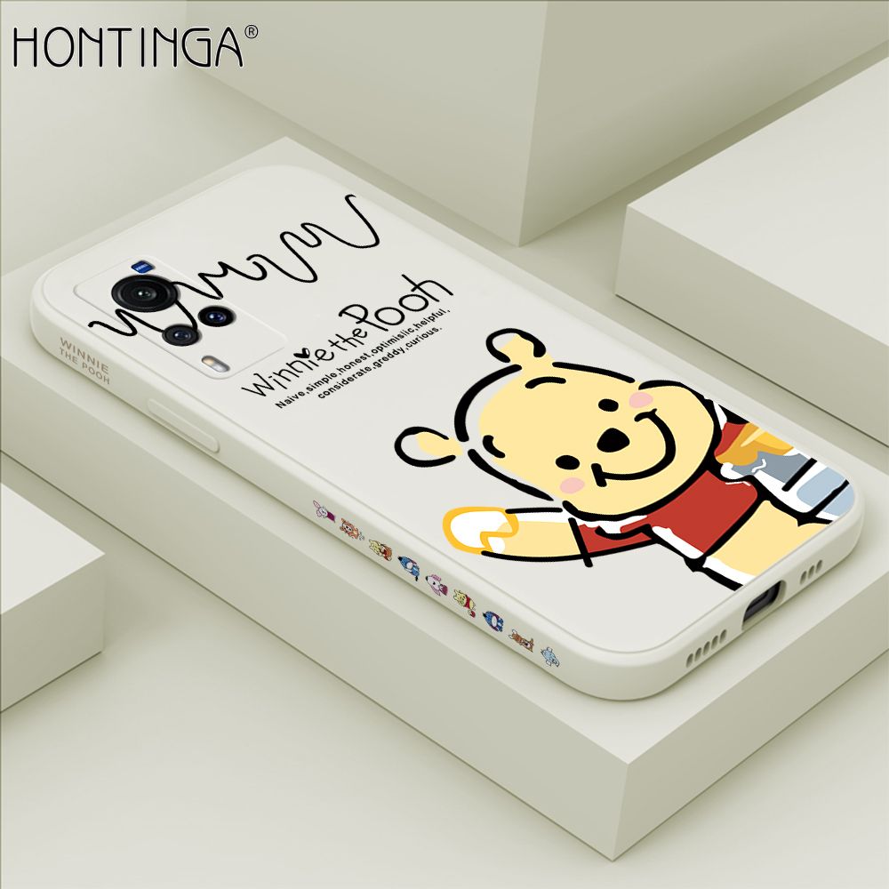 Hontinga for Vivo X60 5G Case Side Design Hello Little Bear Back Cover Soft Square Edge Pattern Liquid Silicone Trend Phone Cases