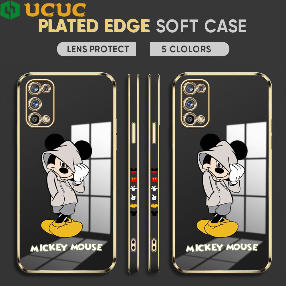 UCUC for Realme 7 Pro Back Cover + Free Lanyard Hoodie Mouse Luxury 6D Plating Case Side Pattern Soft Silicone Square Phone Cases