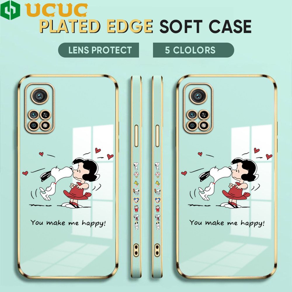 UCUC for Xiaomi Mi 10T / 10T Pro Back Cover + Free Lanyard Happy Puppy Luxury 6D Plating Case Side Pattern Soft Silicone Square Phone Cases