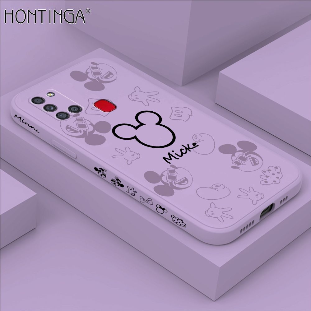 Hontinga for Samsung A21S Case Side Design Cute Mouse Avatar Back Cover Soft Square Edge Pattern Liquid Silicone Trend Phone Cases