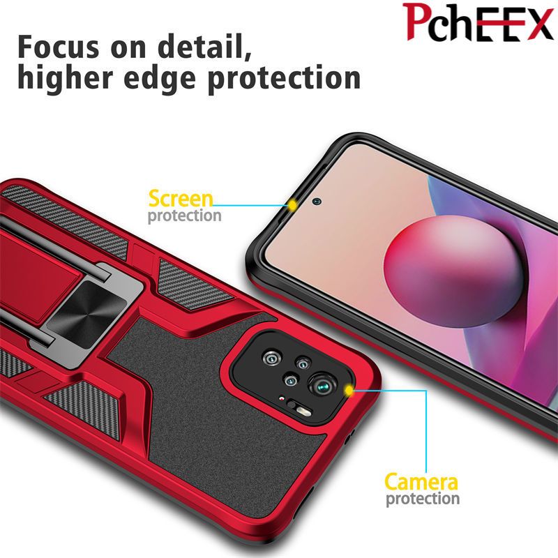 For Xiaomi Redmi Note 10 / Note 10S Phone Case, Luxury Armor Cover Metal Magnetic Ring Silicone Hard Shell