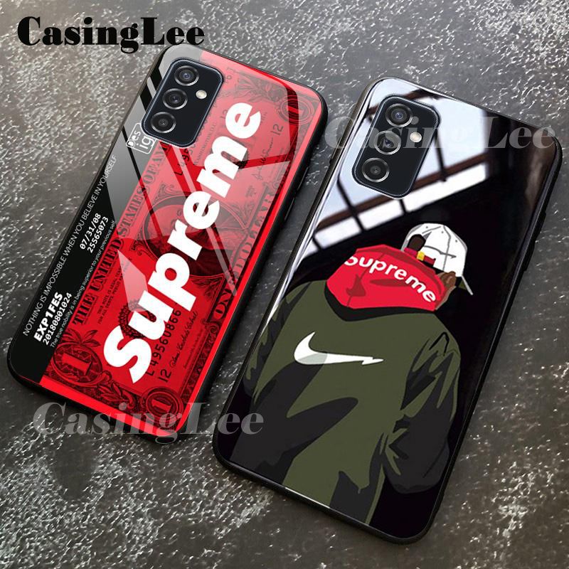 Casinglee for Samsung Galaxy M23 5G Case Tempered Glass Protector Mirror Couple Back Cover SUP Supreme Design Samsung M23 5G case cover For girls and Boys