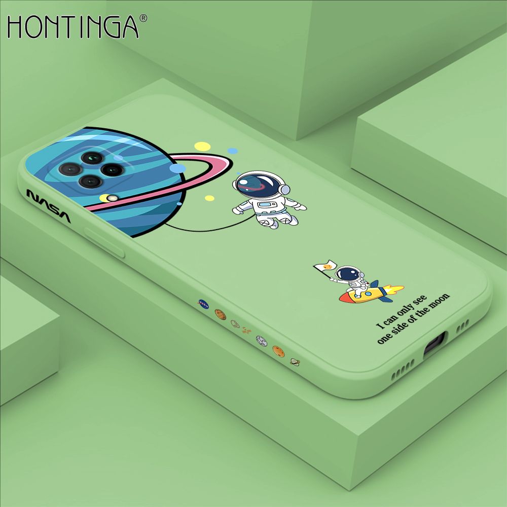 Hontinga for Huawei Nova 7I Case Cartoon Astronaut Side Design Back Cover Soft Square Edge Liquid Silicone Phone Cases