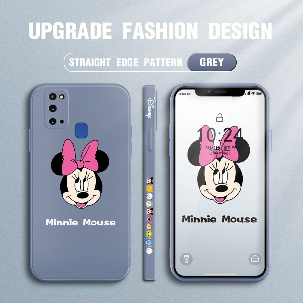 Jizetin for Samsung Galaxy M31 Case Minnie Mickey Mouse Design Side Design Phone Case Square Edge Pattern Liquid Silicone Cases Full Cover Camera Shockproof Protective Case