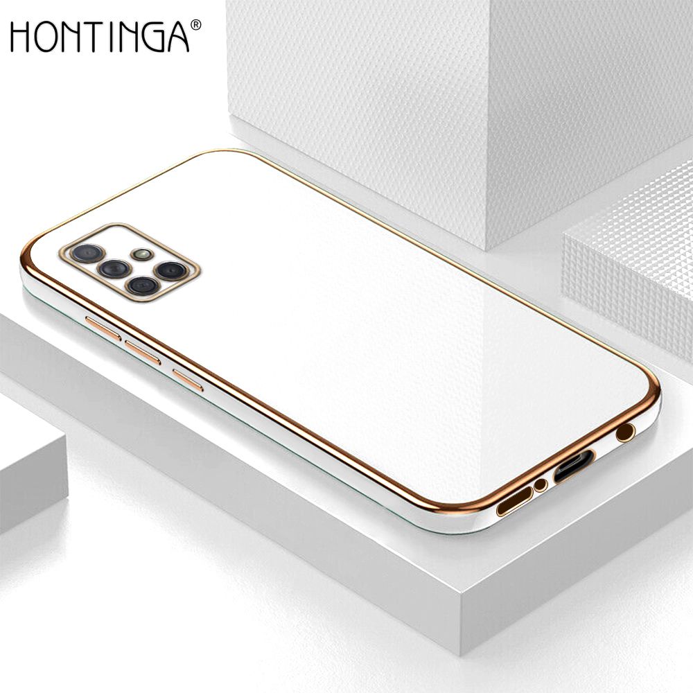 Hontinga for Samsung A71 4G Case + Free Lanyard Luxury 6D Plating Soft Back Cover Silicone Square Frame Shiny Bling Phone Cases