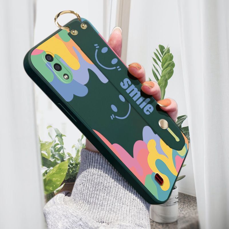 Jizetin for Samsung Galaxy A01 Wrist Strap Case Soft Candy Color Splash Ink Cover Ultra Thin Anti Fall Liquid Silicone Phone Case