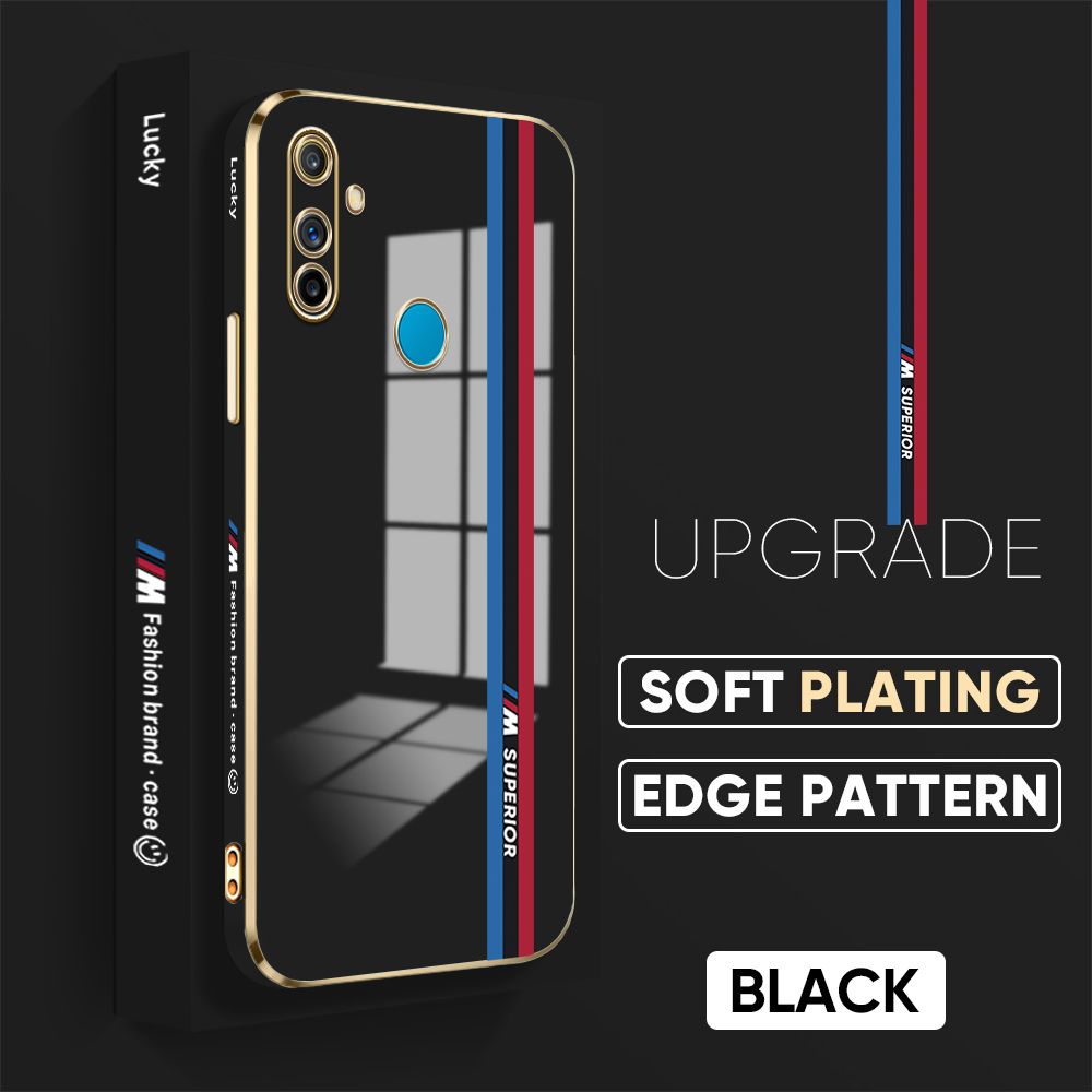 Jizetin (Free Lanyard) Realme C3 Back Cover Car Track Luxury 6D Plating Case Side Pattern Soft Silicone Square Mobile Phone Cases