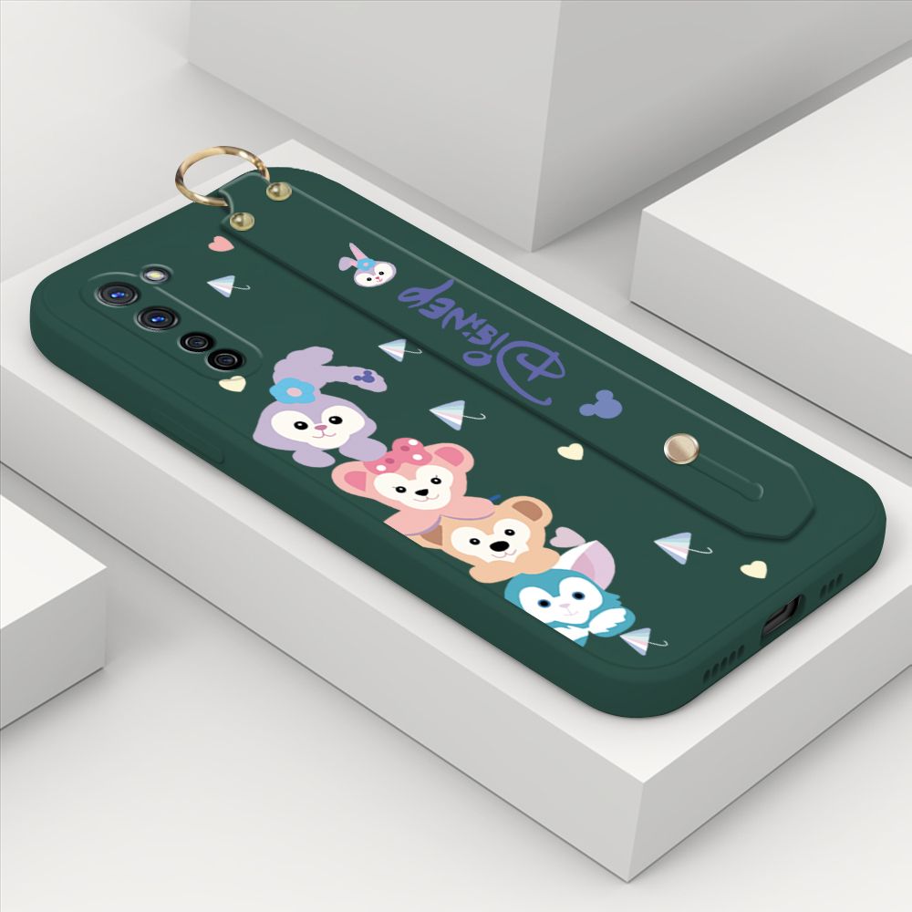 ZeroQiQi for OPPO Reno3 5G Wrist Strap Case INS Cute Style Creative Cartoon Rabbit and Fox Cover Thin Square Edge Liquid Silicone Phone Case