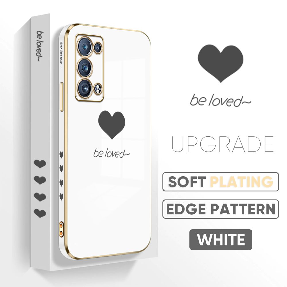 TA for OPPO Reno6 Pro 5G / Reno6 Pro+ 5G Back Cover + Free Lanyard Simple Love Luxury 6D Plating Case Side Pattern Soft Silicone Square Phone Cases