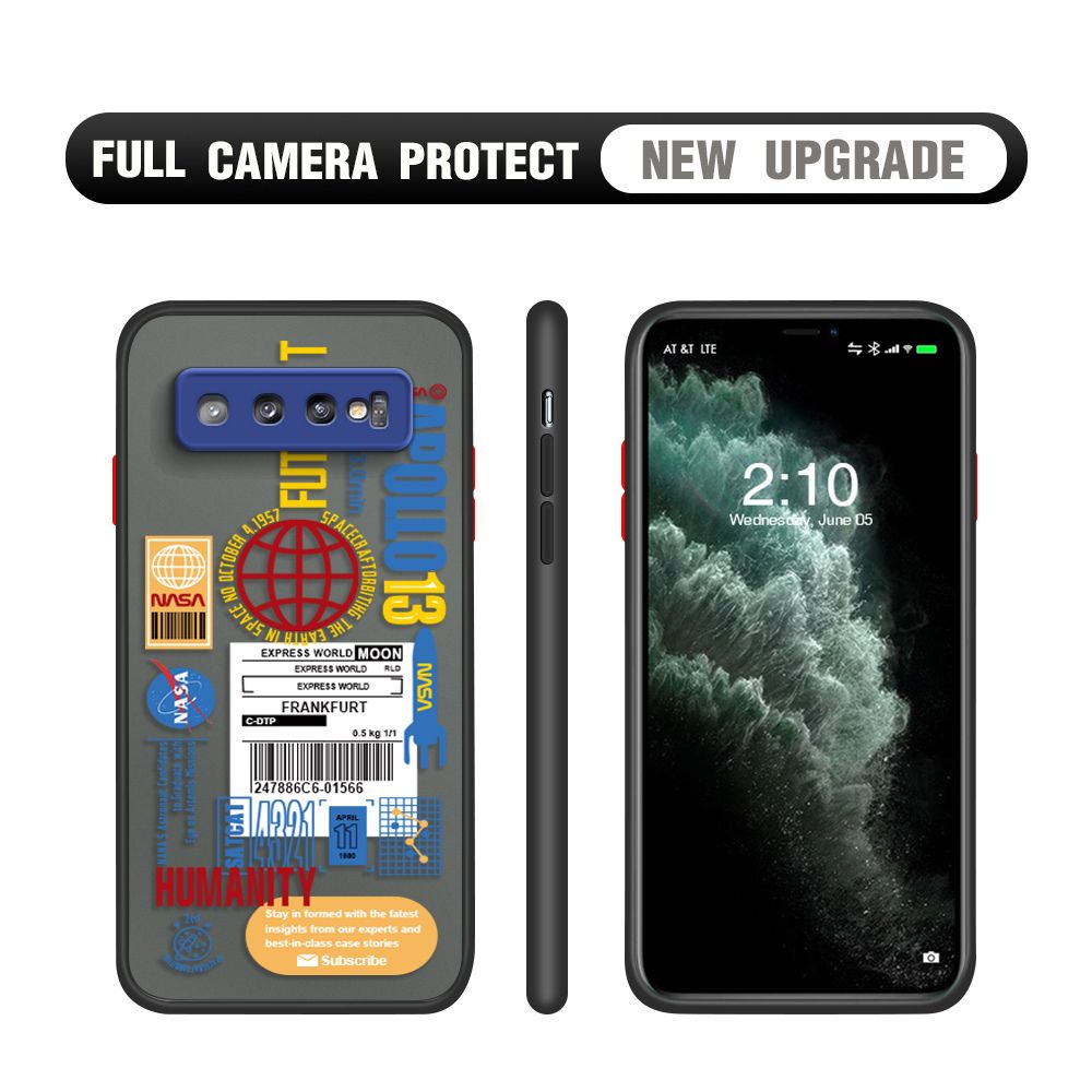 Hontinga for Samsung S10 Plus Case Travel Poster Camera Shockproof Protection Cases Edge Frosted Transparent Phone Cover