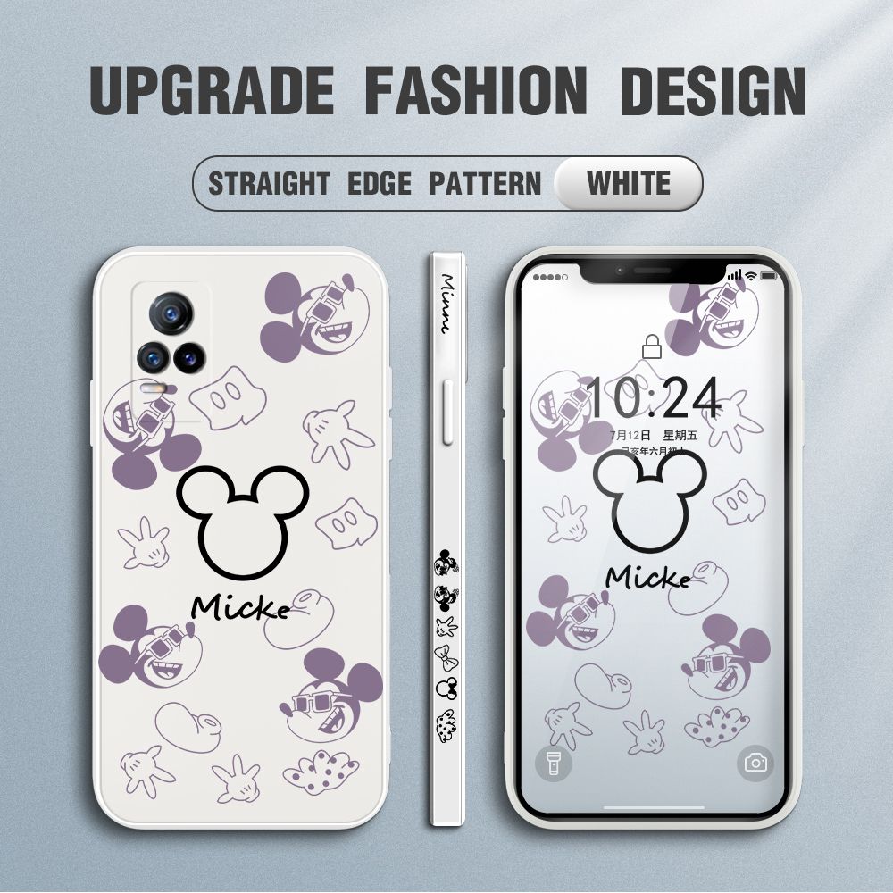 Jizetin for Vivo Y73 2021 Case Creative Printing Pattern Side Design Phone Case Square Edge Pattern Liquid Silicone Cases Full Cover Camera Shockproof Protective Case