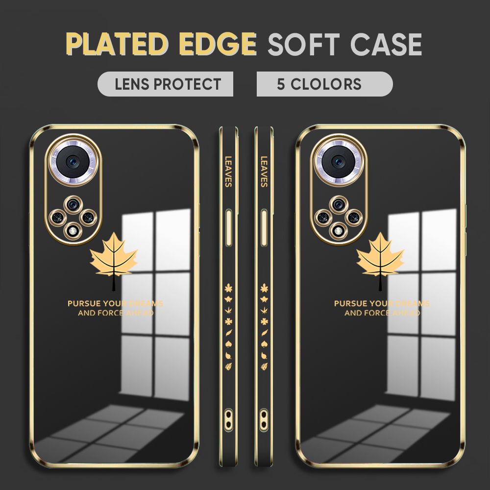 Luxury 6D Plating Case for Huawei Nova 9 Back Cover Maple Leaf Side Pattern Soft Silicone Square Phone Cases