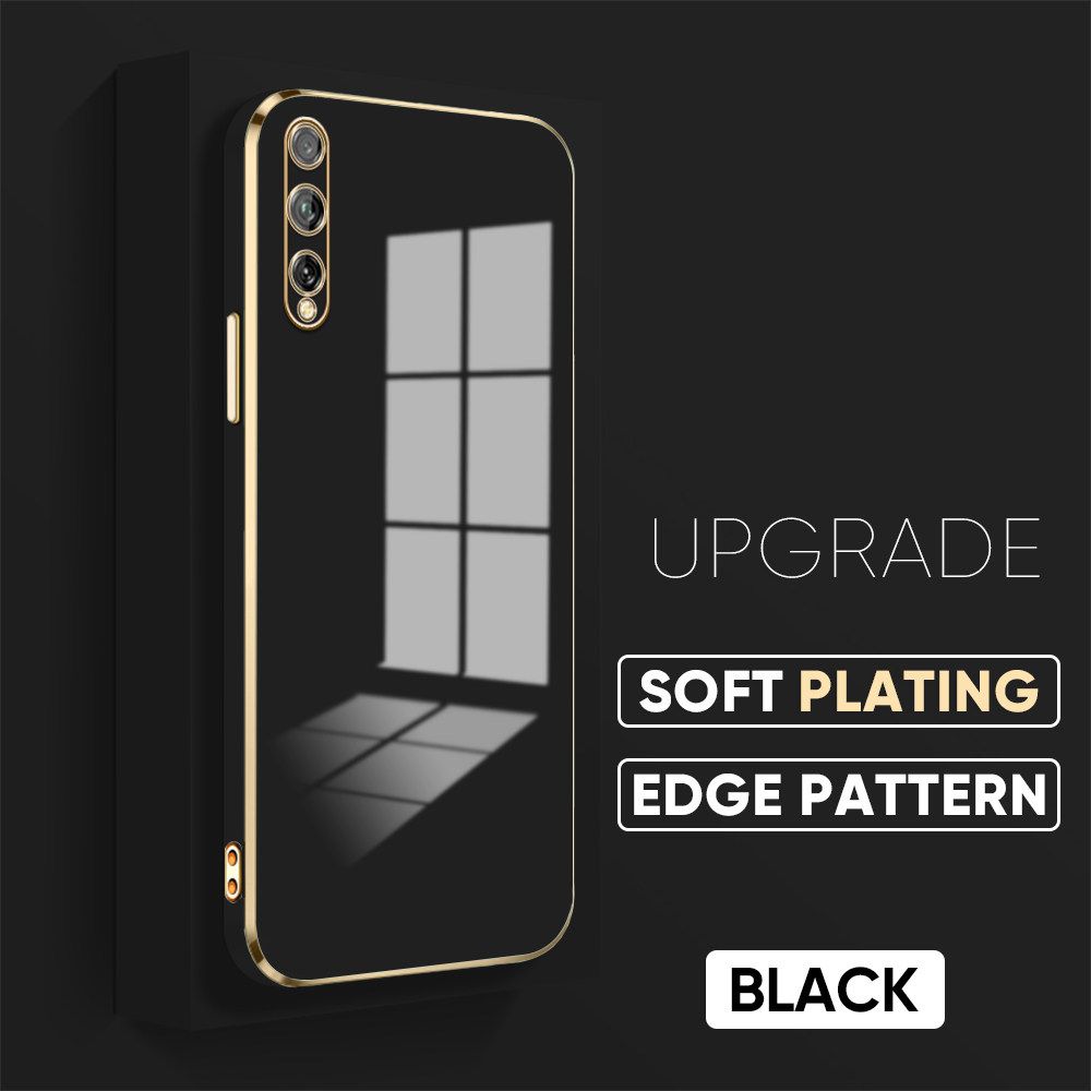 Jizetin (Free Lanyard) Huawei Y8P Luxury 6D Plating Soft Casing Silicone Square Frame Phone Case Shiny Bling Back Cover